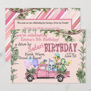 Child Pink Safari Happy Birthday Parade Invitation