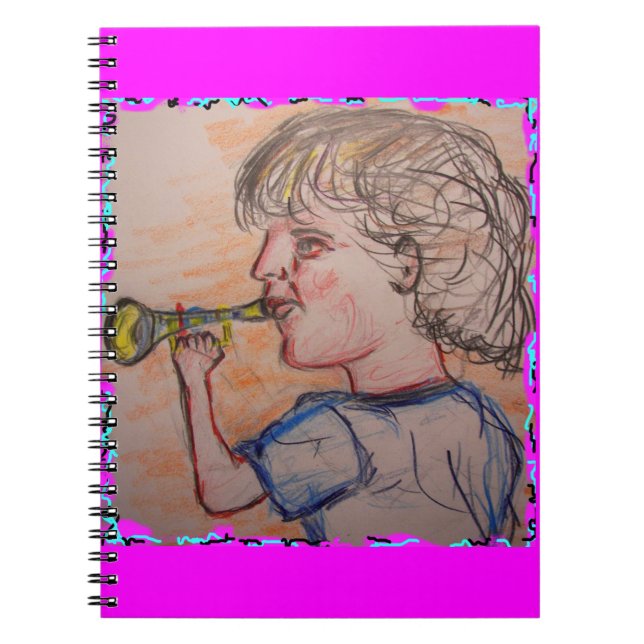 child playing toy horn notebook (Front)