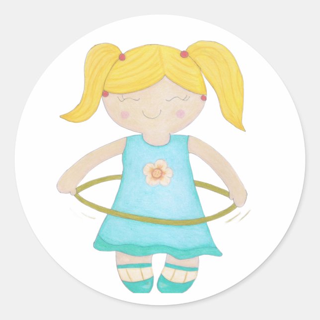 Child playing with a hula hoop classic round sticker (Front)