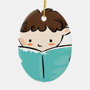 Child reading a book ceramic tree decoration