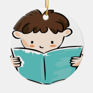 Child reading a book ceramic tree decoration