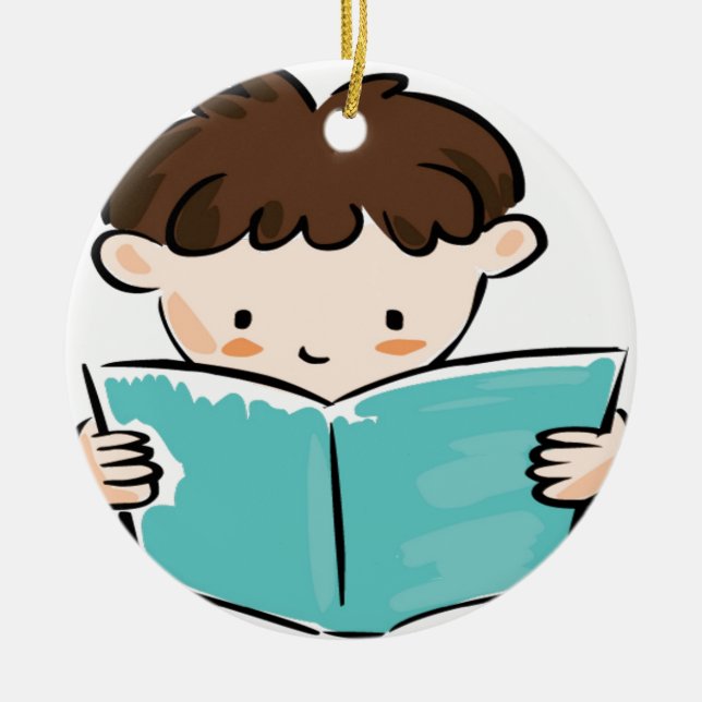 Child reading a book ceramic tree decoration (Front)