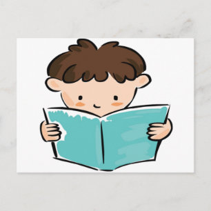 Child reading a book postcard
