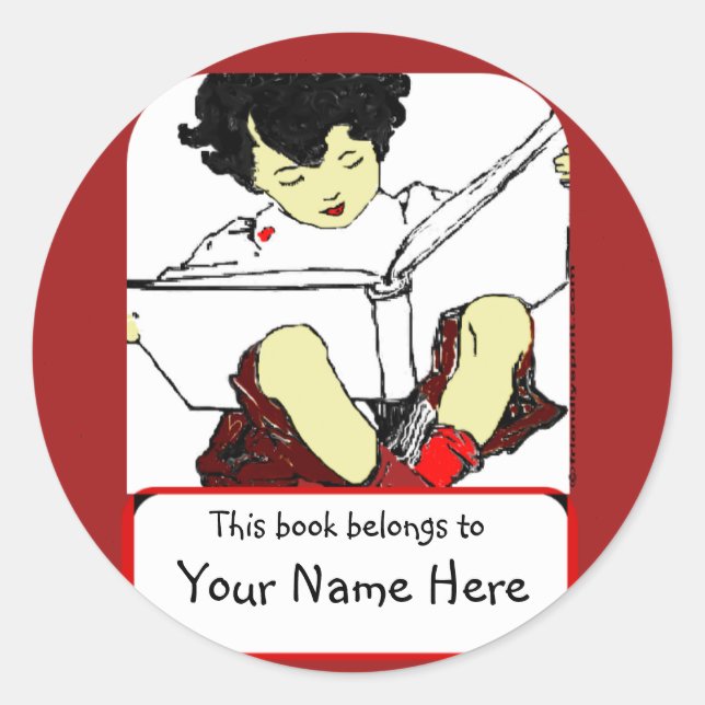 Child Reading Bookplate Classic Round Sticker (Front)