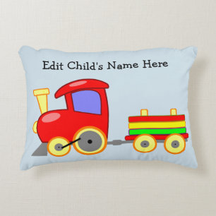 Child Red Train Engine Cushion Edit Name