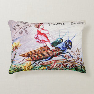 Child Riding Grasshoppers Decorative Cushion