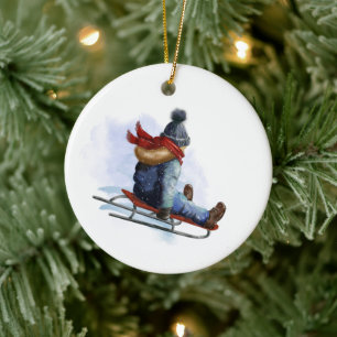 Child Sledding Christmas Ornament