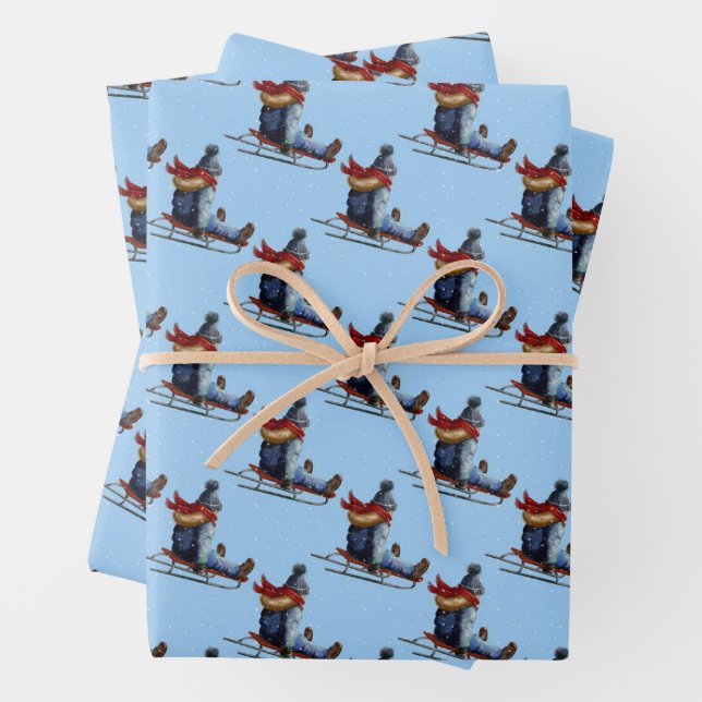 Child Sledding Wrapping Paper (In situ)