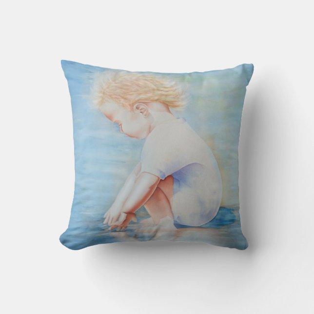 Child toddler on beach lakefront water scene  cushion (Front)