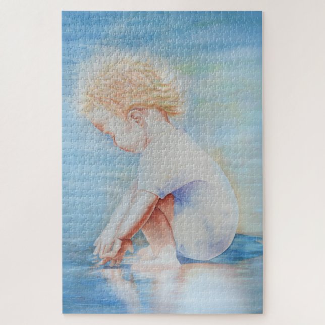 Child toddler on beach lakefront water scene  jigsaw puzzle (Vertical)