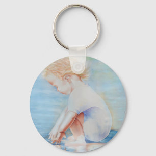 Child toddler on beach lakefront water scene key ring