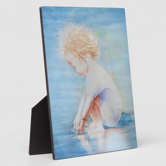Child toddler on beach lakefront water scene  plaque (Side)