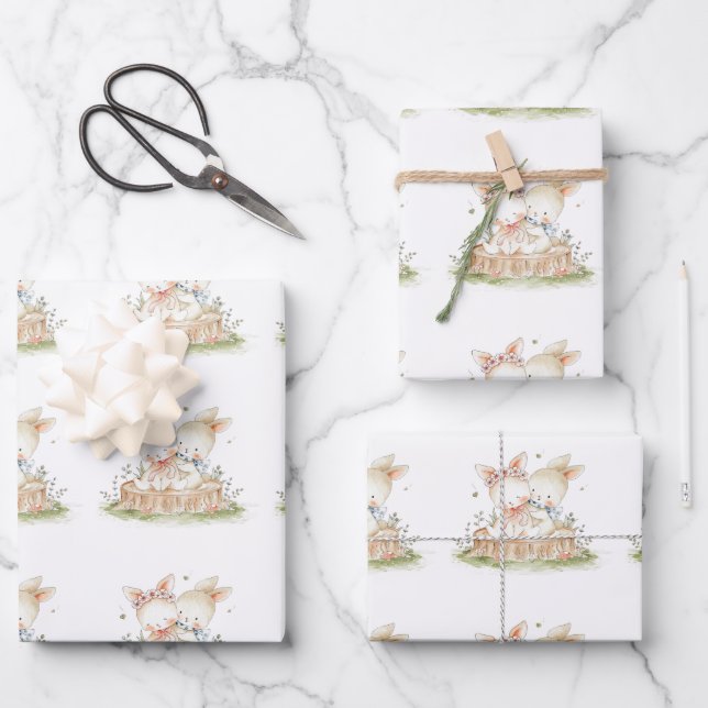 Child Valentine Bunny Love  Wrapping Paper Sheet (Front)