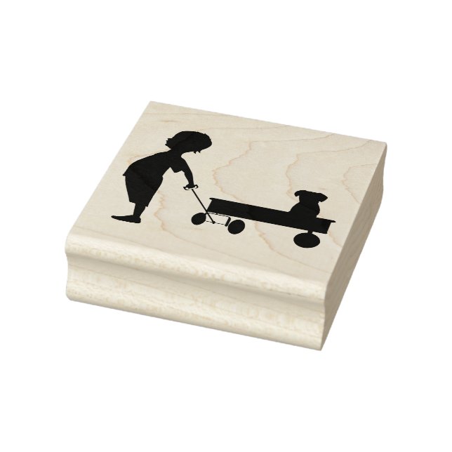Child, Wagon and Puppy Rubber Stamp (Stamp)