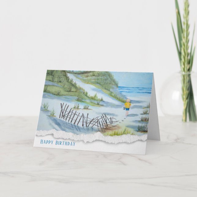 Child Walking On a Beach Birthday Card (Front)