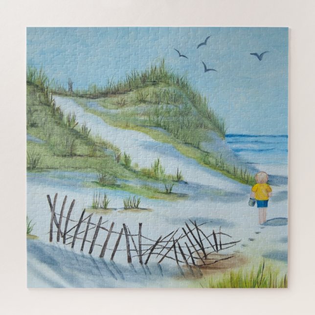 child walking the seashore watercolor painting jigsaw puzzle (Horizontal)