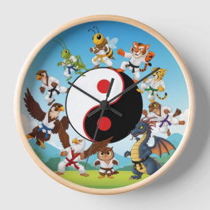 CHILD WALL CLOCK WITH MARTIAL ARTS CARTOON ANIMALS