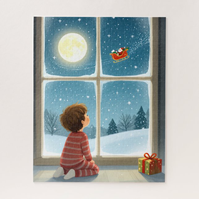 Child Watching Santa Fly by the Moon Jigsaw Puzzle (Vertical)