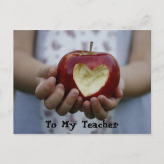 Child with apple heart holiday postcard