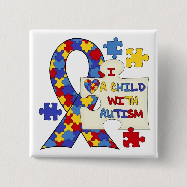 Child With Autism Awareness Ribbon 15 Cm Square Badge (Front)