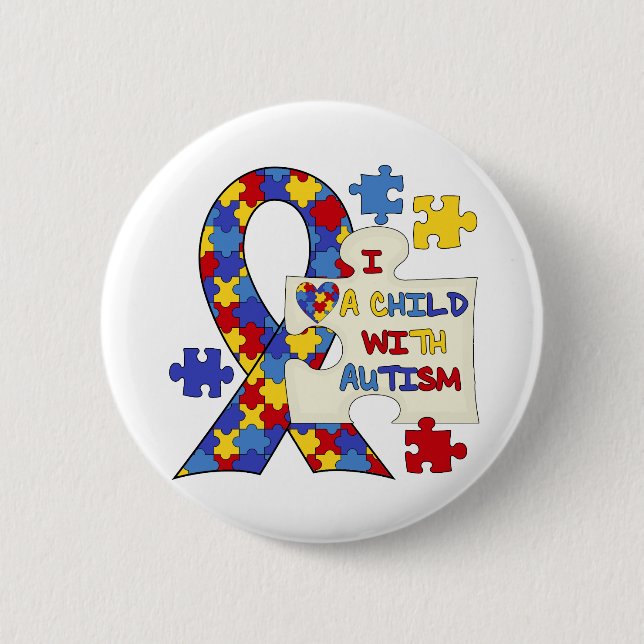 Child With Autism Awareness Ribbon 6 Cm Round Badge (Front)