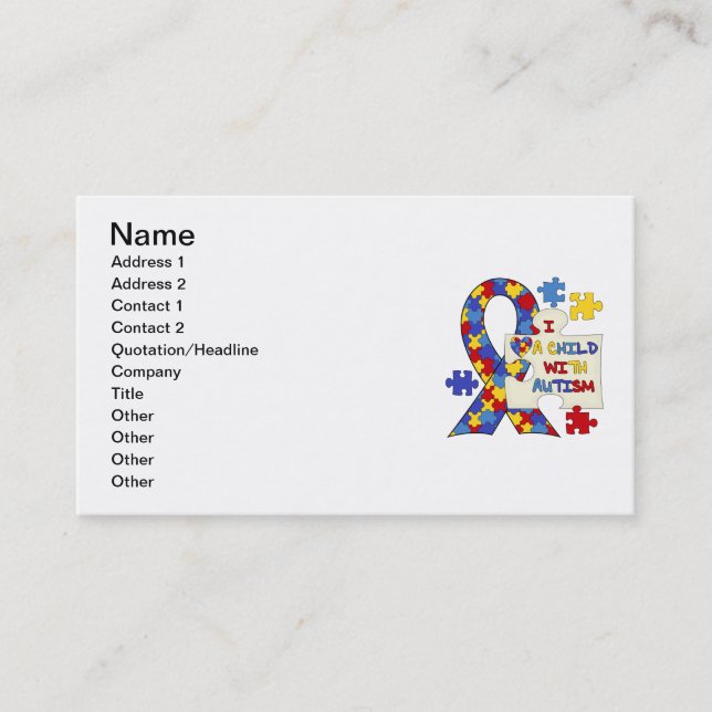 Child With Autism Awareness Ribbon Business Card (Front)