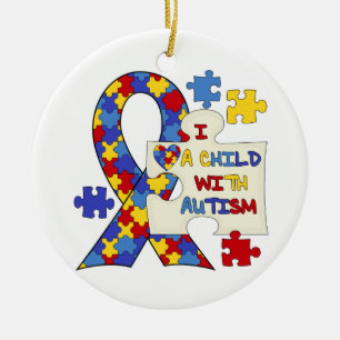 Child With Autism Awareness Ribbon Ceramic Tree Decoration