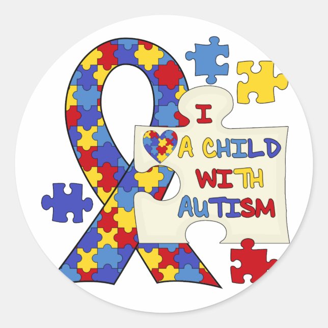 Child With Autism Awareness Ribbon Classic Round Sticker (Front)