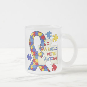 Child With Autism Awareness Ribbon Frosted Glass Coffee Mug