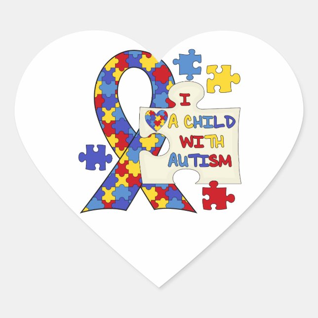 Child With Autism Awareness Ribbon Heart Sticker (Front)