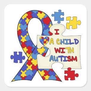 Child With Autism Awareness Ribbon Square Sticker