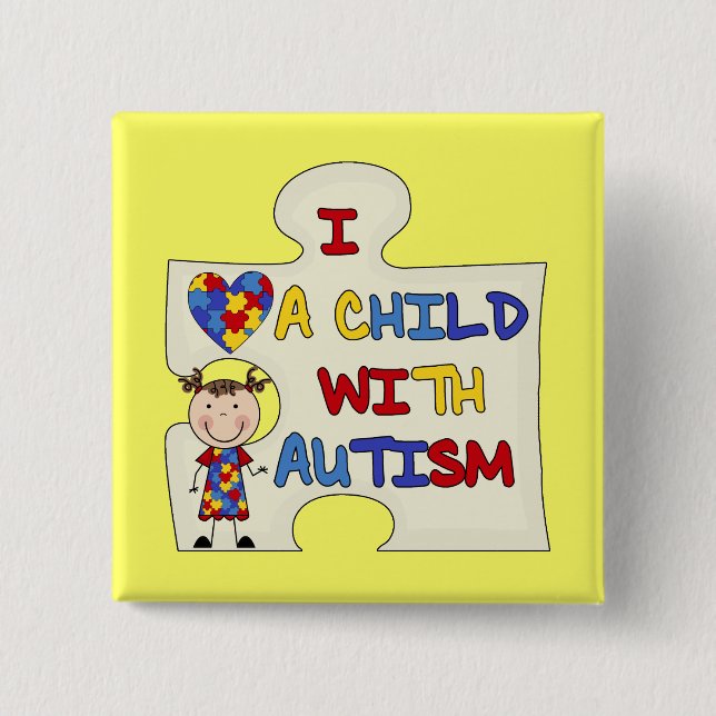 Child WIth Autism Brunette Girl 2 15 Cm Square Badge (Front)