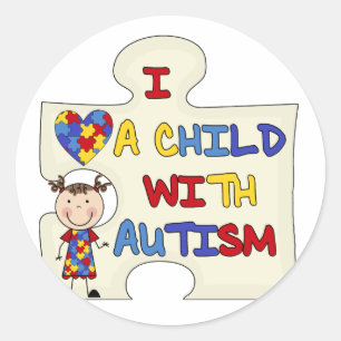 Child WIth Autism Brunette Girl 2 Classic Round Sticker