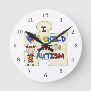Child WIth Autism Brunette Girl 2 Round Clock