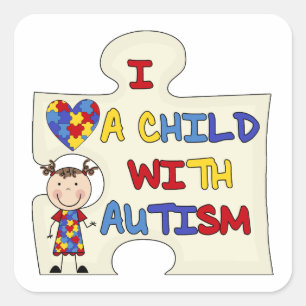 Child WIth Autism Brunette Girl 2 Square Sticker