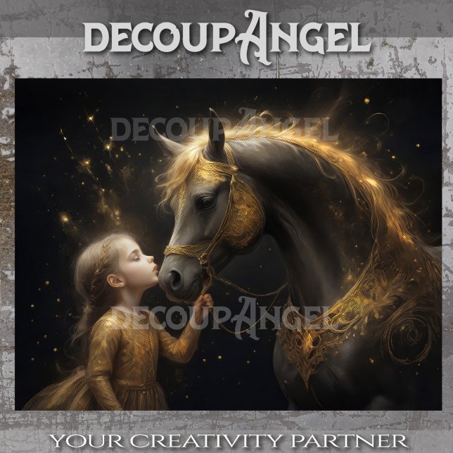Child with Black Horse Decoupage Tissue Paper (Creator Uploaded)
