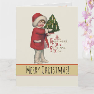 Child with Christmas Tree Vintage Illustration Art Card