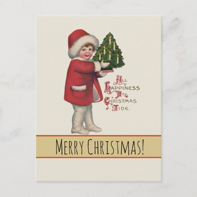 Child with Christmas Tree Vintage Illustration Art Postcard (Front)