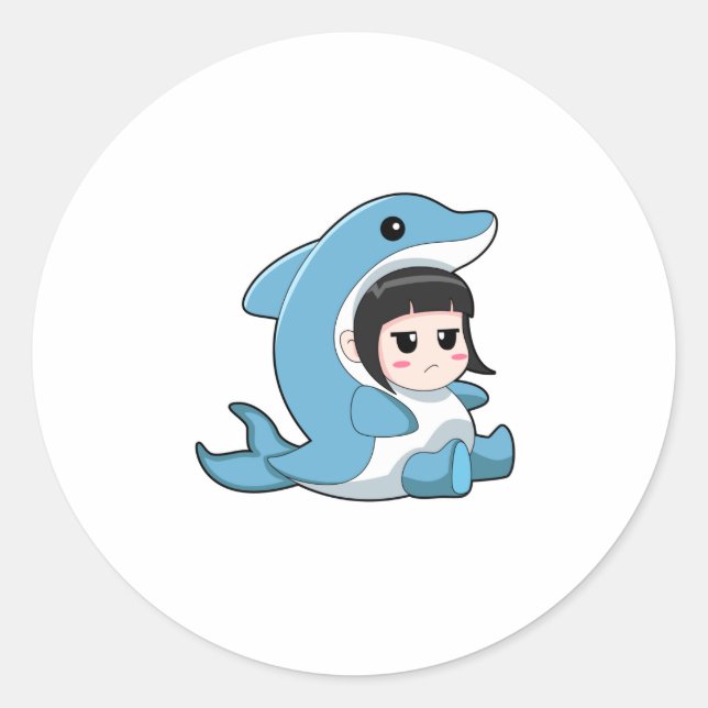 Child with Dolphin Costume Classic Round Sticker (Front)