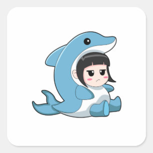Child with Dolphin Costume Square Sticker