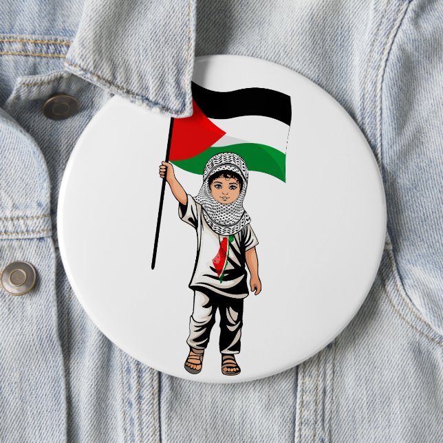 Child with Keffiyeh Palestine Flag  6 Cm Round Badge (In Situ)