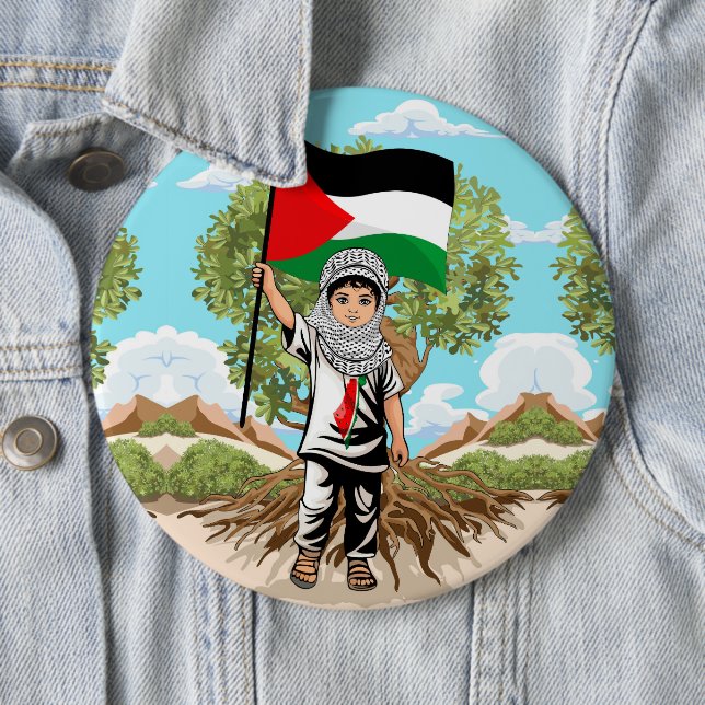 Child with Keffiyeh Palestine Flag  6 Cm Round Badge (In Situ)