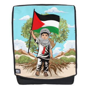 Child with Keffiyeh Palestine Flag and Olive Tree Backpack