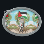 Child with Keffiyeh Palestine Flag and Olive Tree  Belt Buckle<br><div class="desc">Cute Little Boy from Gaza,  wearing a Keffiyeh,  and holding the Palestinian Flag,  symbol of freedom and independence of the free Palestine. Original Vector graphic art illustration copyright BluedarkArt TheChameleonArt.</div>