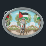 Child with Keffiyeh Palestine Flag and Olive Tree  Belt Buckle<br><div class="desc">Cute Little Boy from Gaza,  wearing a Keffiyeh,  and holding the Palestinian Flag,  symbol of freedom and independence of the free Palestine. Original Vector graphic art illustration copyright BluedarkArt TheChameleonArt.</div>