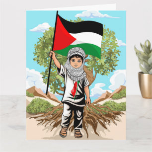 Child with Keffiyeh Palestine Flag and Olive Tree Card