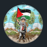 Child with Keffiyeh Palestine Flag and Olive Tree  Dartboard<br><div class="desc">Cute Little Boy from Gaza,  wearing a Keffiyeh,  and holding the Palestinian Flag,  symbol of freedom and independence of the free Palestine. Original Vector graphic art illustration copyright BluedarkArt TheChameleonArt.</div>