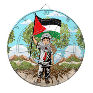 Child with Keffiyeh Palestine Flag and Olive Tree Dartboard