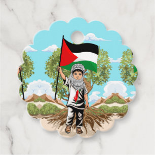 Child with Keffiyeh Palestine Flag and Olive Tree Favour Tags