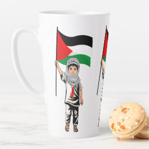 Child with Keffiyeh Palestine Flag and Olive Tree Latte Mug